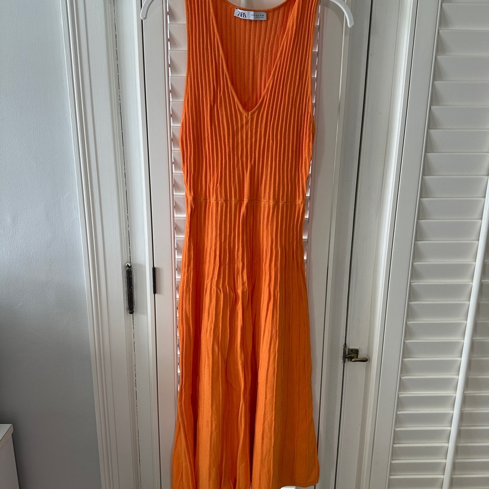 Orange Zara Rib Knot Sleeveless Dress